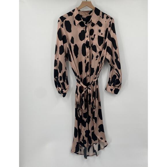 Megan Renee Organic Silk Shirt Dress Leopard Animal Print Belted Pink Black 2X - Picture 2 of 8